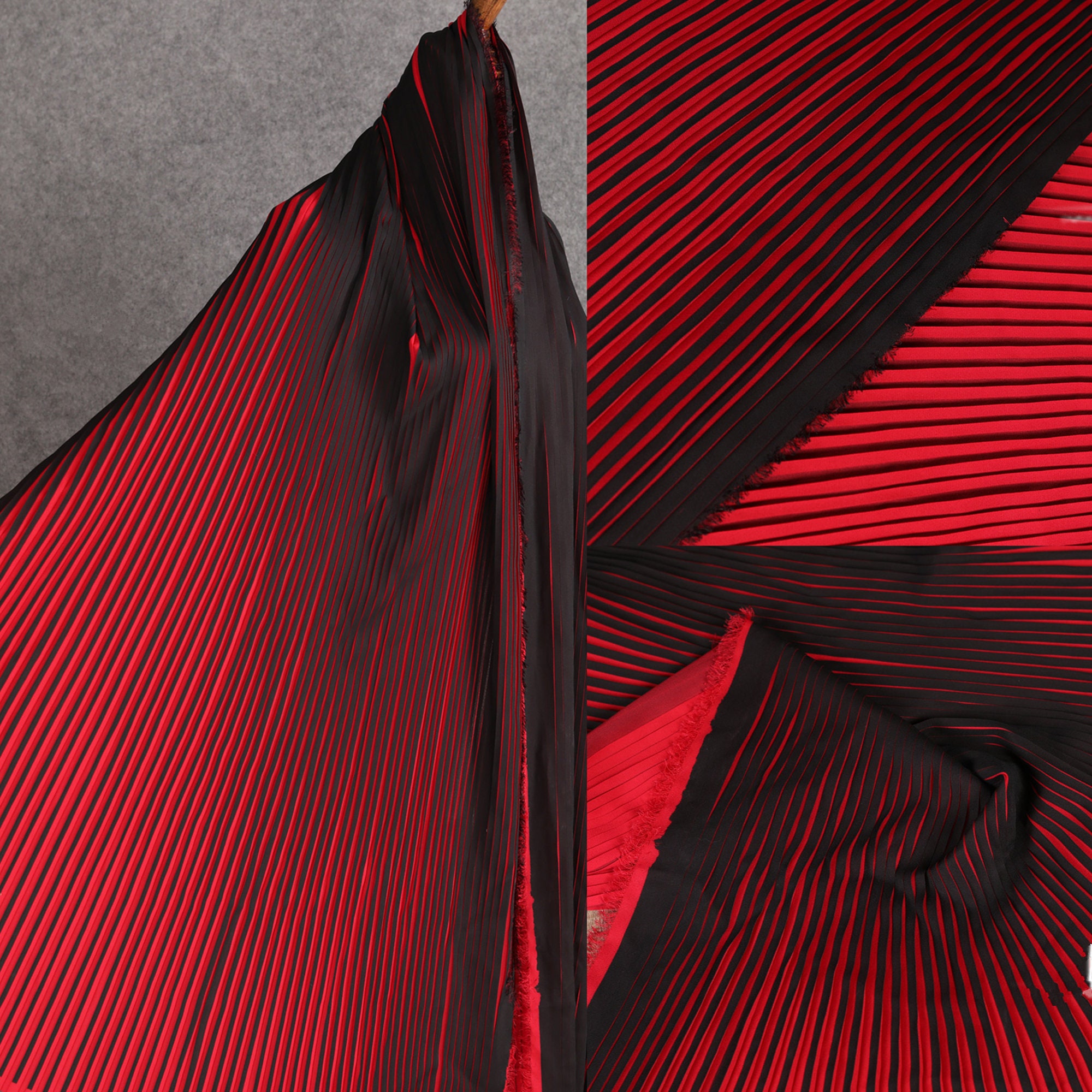 Red/black Stripe Pleated Fabricwrinkle Chiffon Fabricsew for Etsy UK
