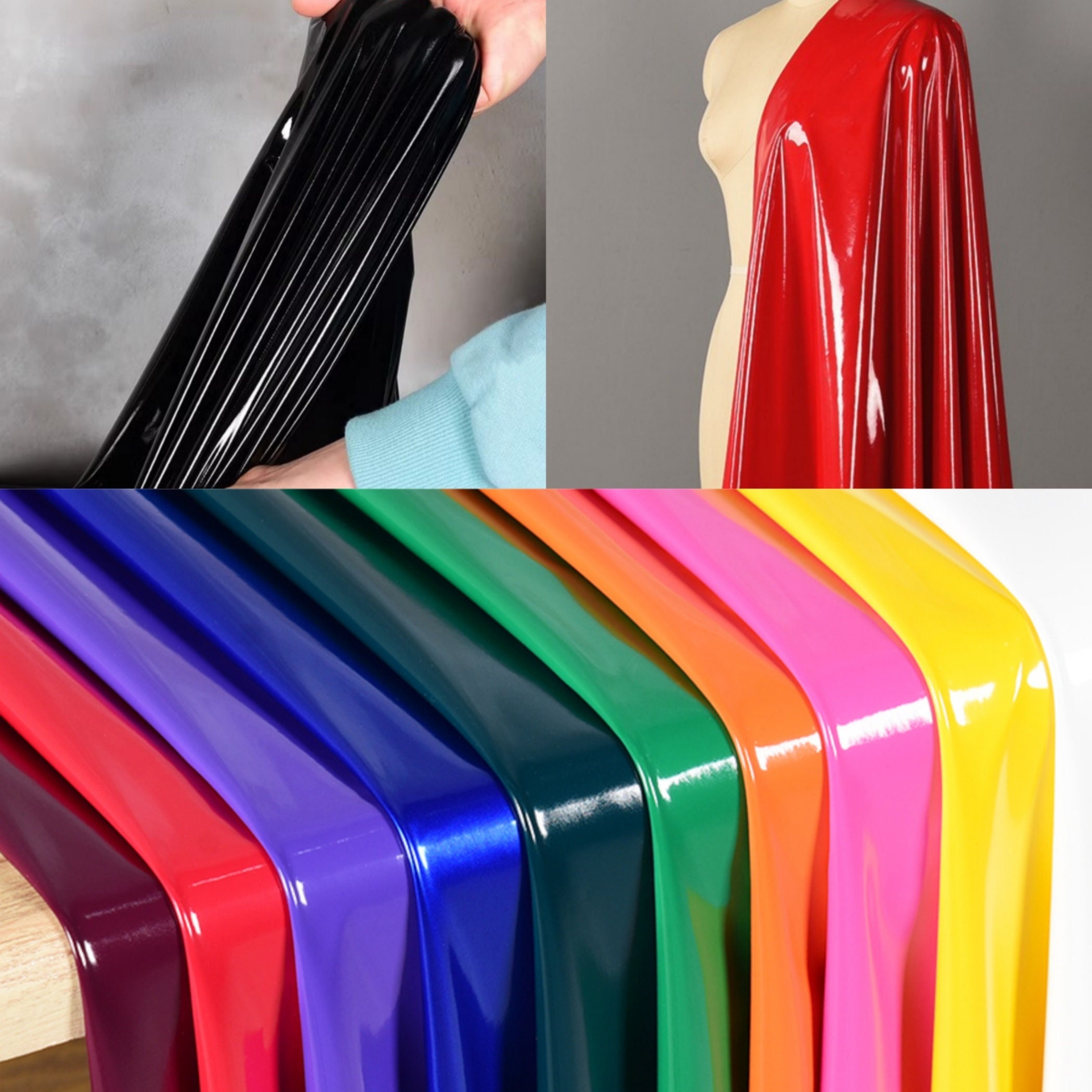 Shiny Mirror Stretch Fabric: Faux Leather PU Material, 26 Colors