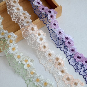 Guarnição de renda em 6 cores, guarnição de renda bordada floral, decorações de vestido, artesanato faça você mesmo