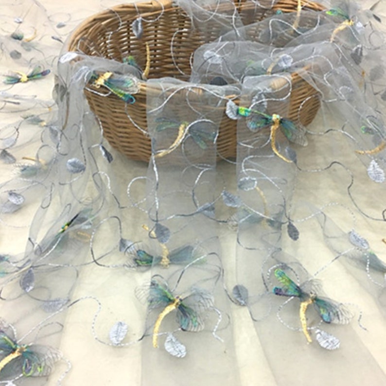 Gray Lace3d Dragonfly Embroidered Lace Fabricsoft Meshparty Etsy