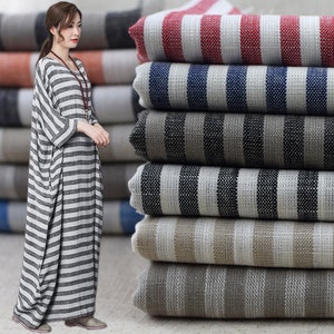 Wide striped linen fabric medium weight linen cotton fabric flax fabric orgnic linen fabric craft by yard