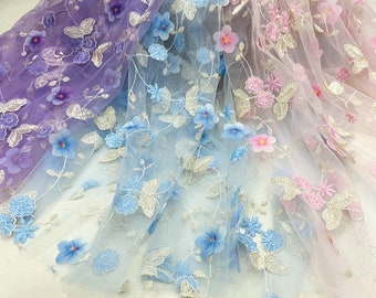 3D Floral Embroidered Lace Fabric: Soft Tulle Mesh, Craft By Yard