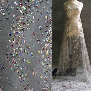 Shiny lace fabric,Sequins embroidery lace,design fabric,fabric for wedding,dress,Stars of Universe-half yard