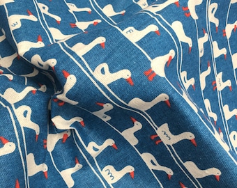 Duck Print Cotton Linen Fabric: Blue Home Decor Sewing Material