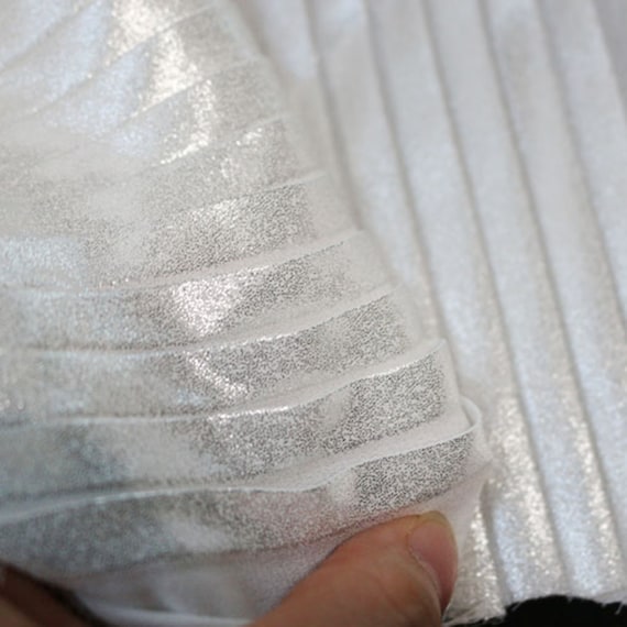 Crinkle Chiffon fabric - Lurex stripe - Off-white, silver - Dress fabric