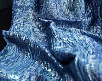Blue Silver Jacquard Brocaded Fabrics,Starry Sky Shimmer Fabric,Prom Gown,Evening Dress,DIY Fashion Craft Sewing Fabric
