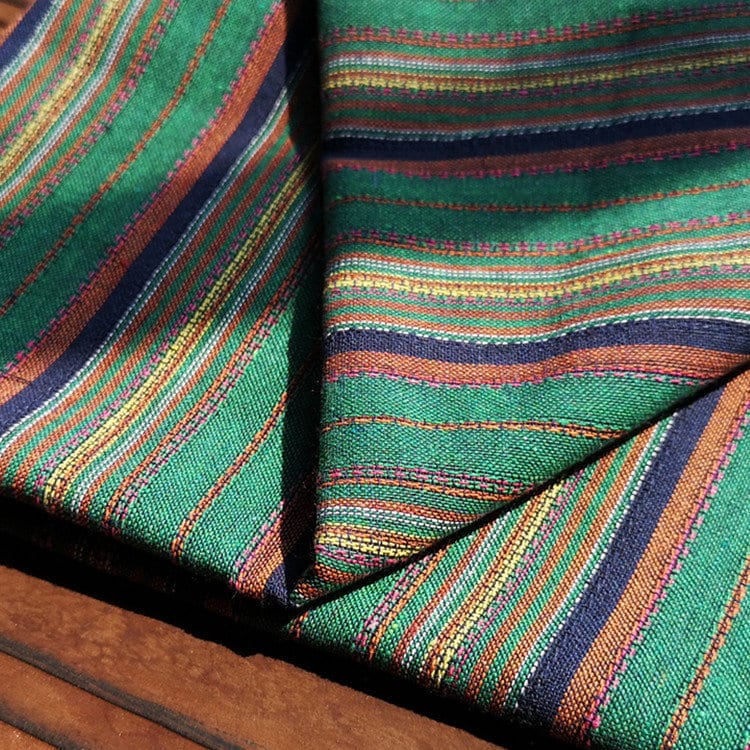 Green Stripe Linen Fabric Vintage Linen Cotton Blend Fabric Etsy