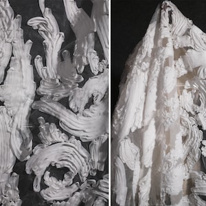 3D Flower Organza Fabric,Fabric for Wedding,Dress,White Mesh Fabric,Bridal Fabric