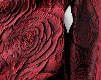 3D Rose Fabric,Red Jacquard Fabric,Luxury Fashion Design Fabric,Clothing Fabric
