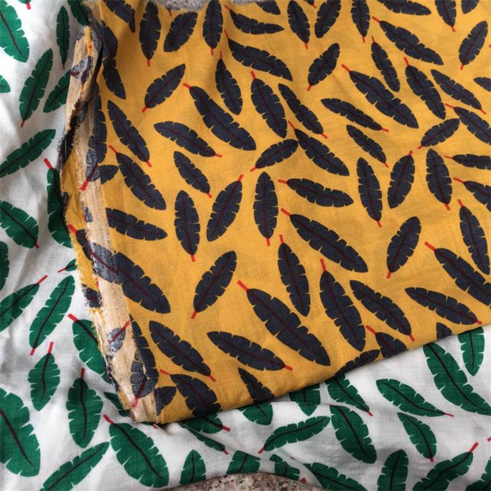 Leaf print fabric linen cotton blend fabric soft cotton fabric Etsy