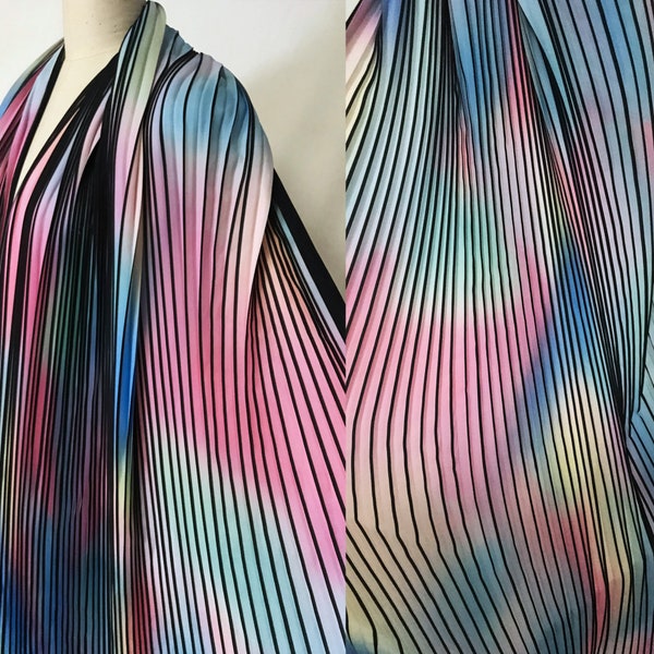 Colorful stripe pleated fabric,wrinkle chiffon fabric,sew for pleated-skirt,rainbow pleated fabric,craft by Half Yard