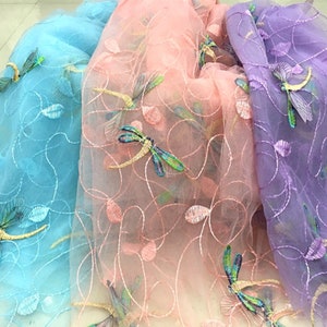 3D dragonfly embroidered lace fabric,soft mesh,party decor,Wedding Lace Fabric