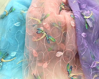 3D dragonfly embroidered lace fabric,soft mesh,party decor,Wedding Lace Fabric