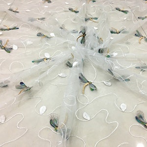 3D dragonfly embroidered lace fabric,soft mesh,party decor,craft for dress,skirt,craft by half yard