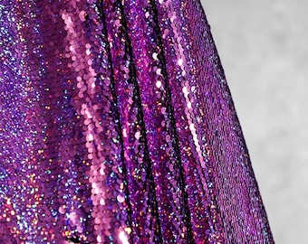 Reversible Purple Black Sequin Fabric: Mermaid Sparkle Dress Material