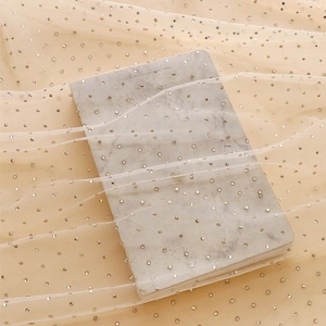 Tela de encaje beige de lujo, tela de tul con diamantes de imitación, tela para bodas, tela dorada, tela para novias