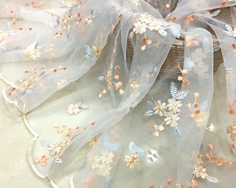 3 Color Mesh lace fabric,embroidered floral lace,soft tulle lace fabric,craft by yard