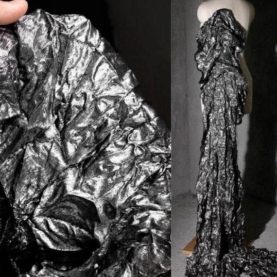 Tela de moda elástica negra plateada, tela de textura, tela