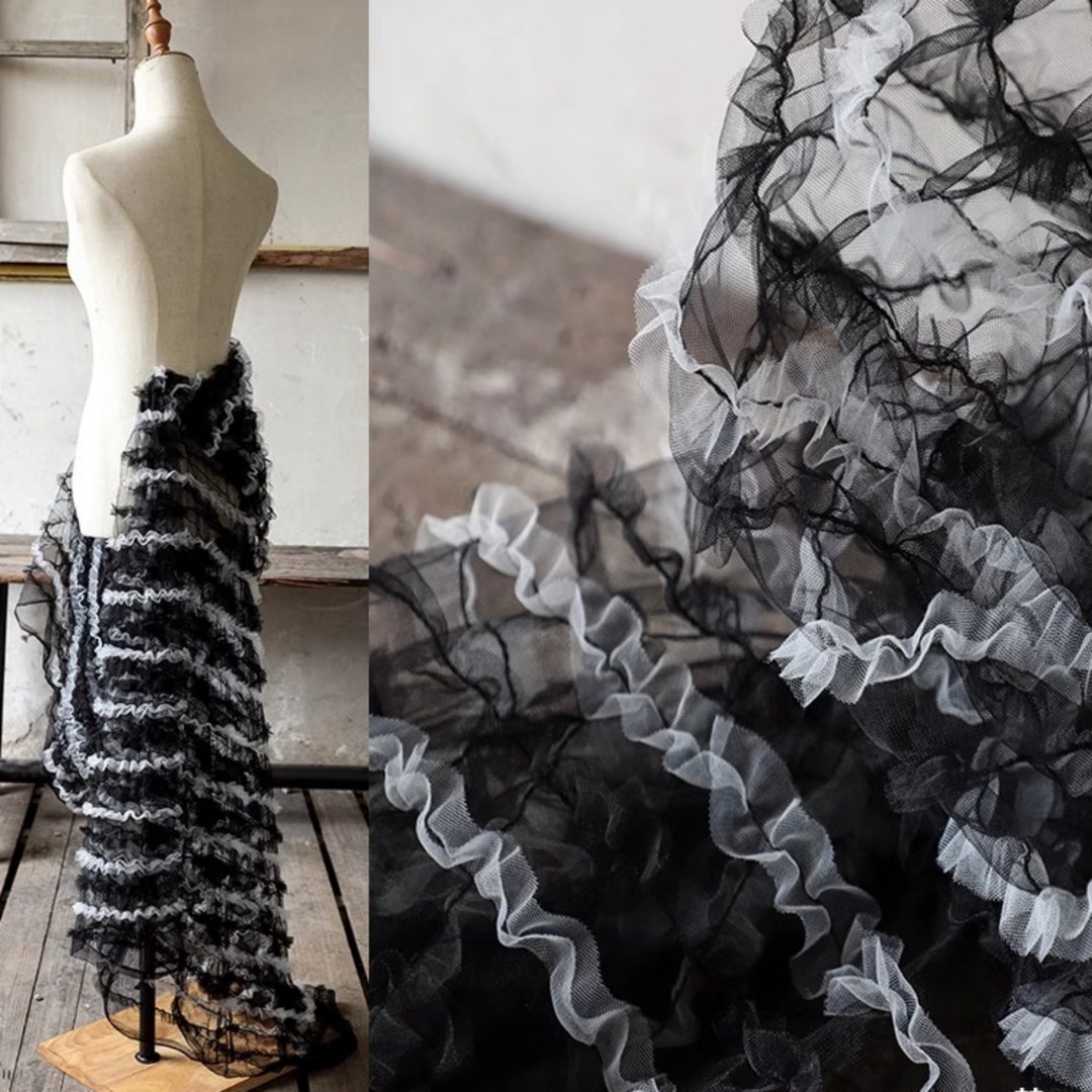 Black/white Mesh Fabric,3d Lace Ruffled Crinkled Fabric,wedding Lace ...