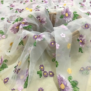 Floral Mesh lace fabric,embroidered purple floral lace,retro style,soft tulle lace fabric,craft by half yard