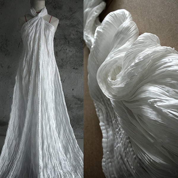 Wrinkled Silk Cotton Gauze georgette fabric light weight bridal fabric, wedding fabric wrinkled fabric by Half Yard