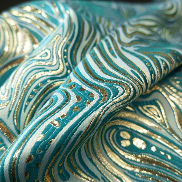 Tela Jacquard de oro verde, tela de diseño de moda de lujo para vestido, vestido, tela de diseñador de tapicería, decoración del hogar