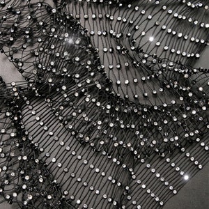 Black Luxury Crystal Lace,Elastic Rhinestone Fishnet Fabric,Shiny Mesh Fabric,Gilding Fabric,Clothing Fabric