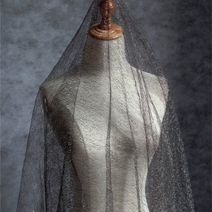 Tissu de dentelle de maille noire, tissu doux de dentelle de tulle, métier de tissu de mariage par demi-mètre