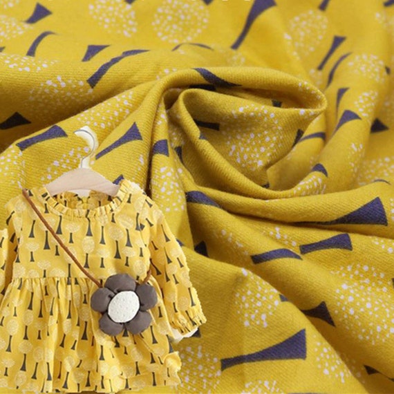Yellow print fabric breathable linen cotton blend fabric soft Etsy