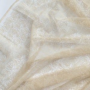 Tissu de dentelle de Rose de Champagne, tissu de tulle floral, tissu de mariage, tissu de mariée, tissu de voile