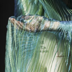 Green Organza fabric,Wrinkle Fabric,Pleated Fabric,Sheer Fabric,Fashion Design Fabric image 5