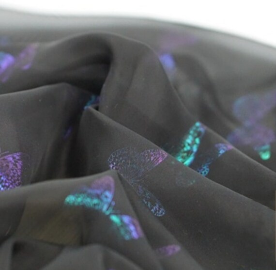 Black white Shiny Butterfly Chiffon Fabric glitter Chiffon Fabric designer Fabric fashion Fabric Etsy UK