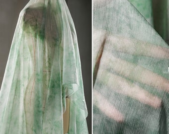 Green Tie-dye fabric,Light Weight Chiffon Fabric,Wrinkle Fabric,Dress Fabric