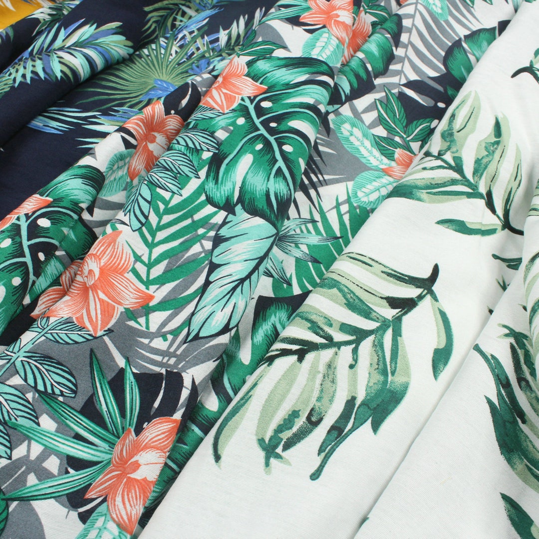 Summer Cotton Fabric,floral and Leaf Cotton Fabric,beach Dress Fabric ...