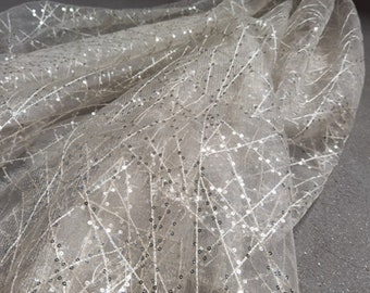 Embroidered Floral Lace Fabric: Soft Tulle with Sequins