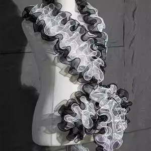 Black & White Ruffle Lace Trim: Pleated Multi-layer Fabric, 4-inch - Etsy