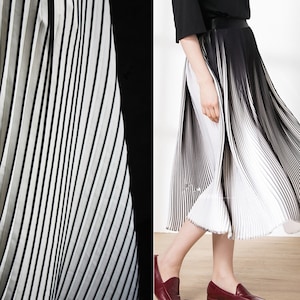 Black and white stripe pleated fabric,wrinkle chiffon fabric,sew for pleated-skirt,craft by Half Yard