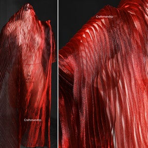 Red Pleated Organza fabric,Wrinkle Fabric,Sheer Fabric,Fabric For Tutu Dress