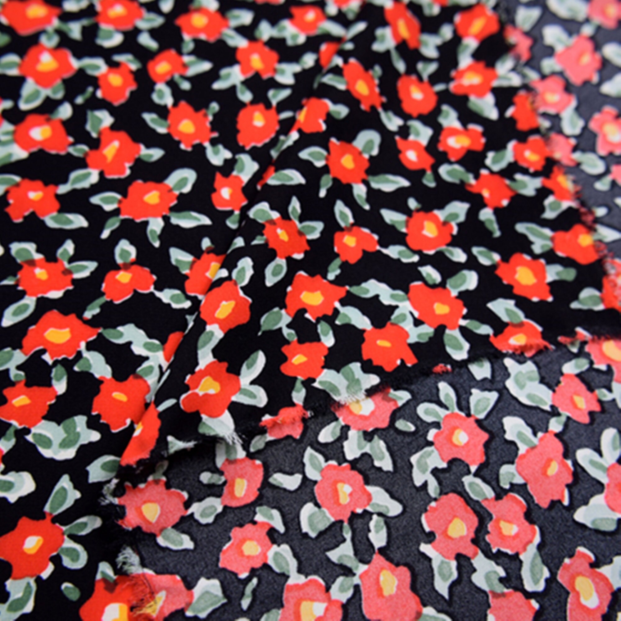 Red Floral Fabricsmall Floral Satin Fabriccotton Etsy