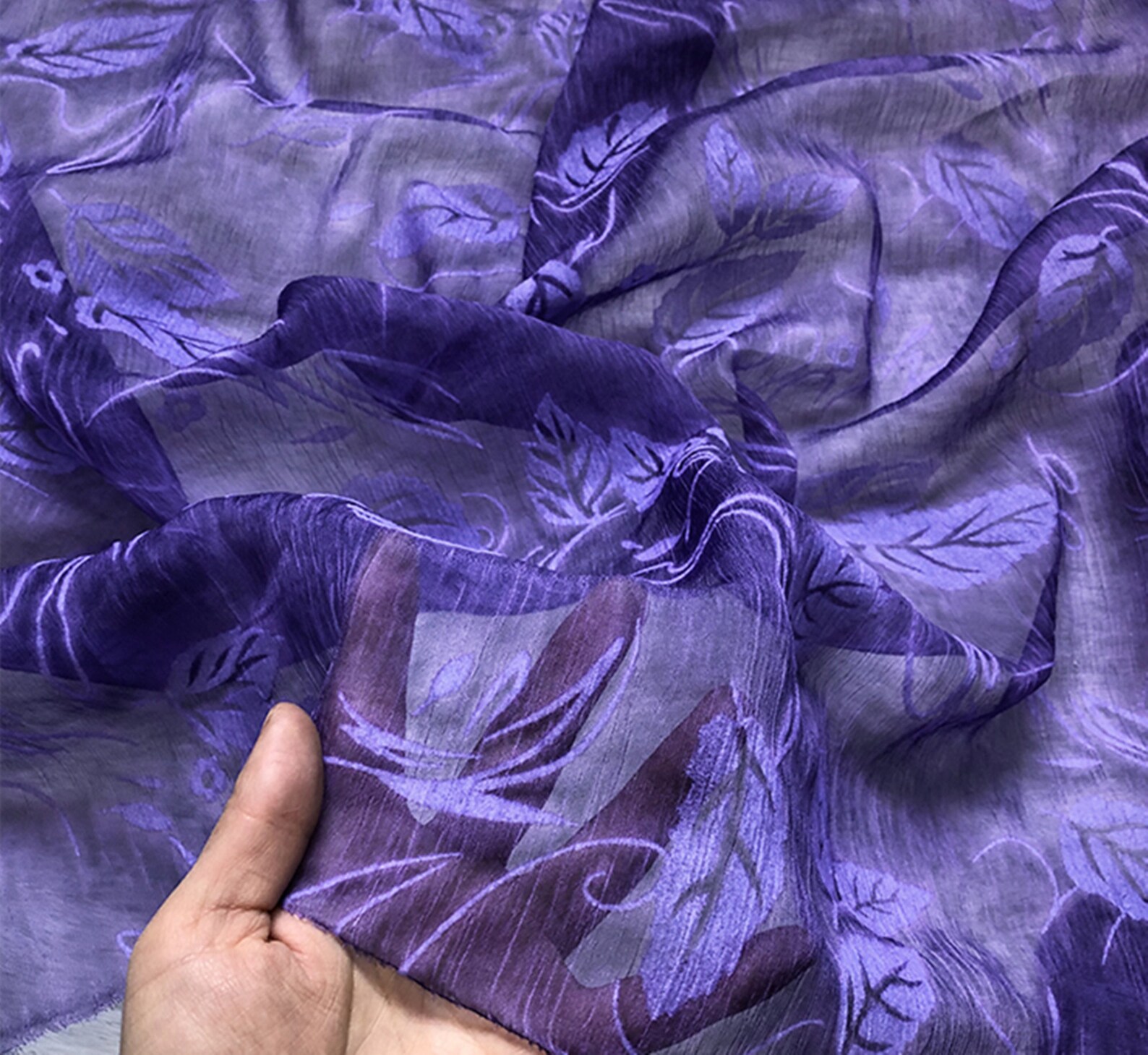 Purple chiffon fabric with leaf printdesign fabricsummer | Etsy