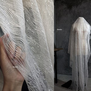 Encaje blanco de lujo, tela de malla brillante, tela dorada, tela para bodas