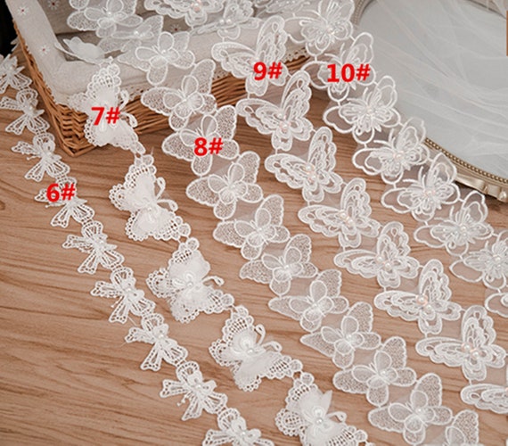 3 Yards Vintage Soluble Polyester Flowers Embroidered Lace Trim Fabric  Floral Appliques Lace Ribbon Bridal Ornaments Handmade DIY Sewing Supplies