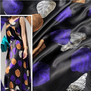 Leaf Print Satin Fabric,Black Cotton Fabric,Fashion Fabric For Clothing,Evening Dress,Prom Dress by Half Yard