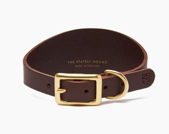 Brown Leather Hound Dog Collar for Greyhound and Whippet | Dog Gift