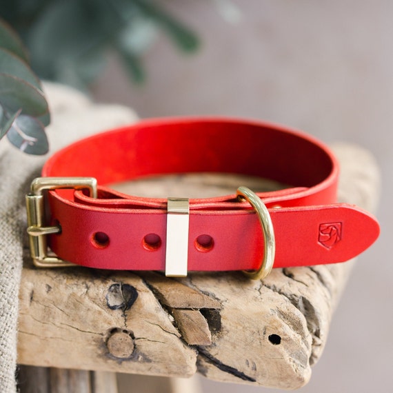 Red Leather Dog Collar Personalised Dog Collar Handmade With - Etsy