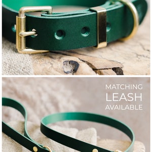 Green Leather Dog Collar, Engraved Dog Collar with Brass hardware, Personalized Dog Gift image 4