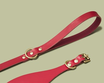 Red greyhound collar & lead set, leather collar for greyhound, whippet