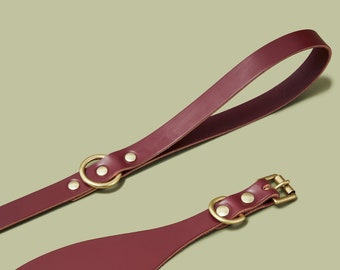 Ox Red whippet collar & lead set, leather collar for greyhound and sighthounds