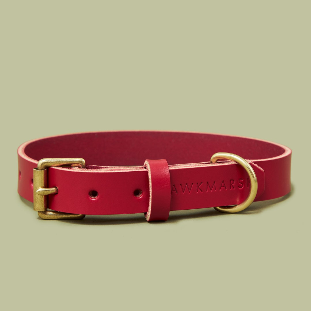 Red Leather Dog Collar Personalised Dog Collar Handmade With Etsy