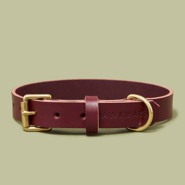 Ox Red Leather Dog Collar, Personalized Handmade Dog Collar Gift for Small and Large Dogs